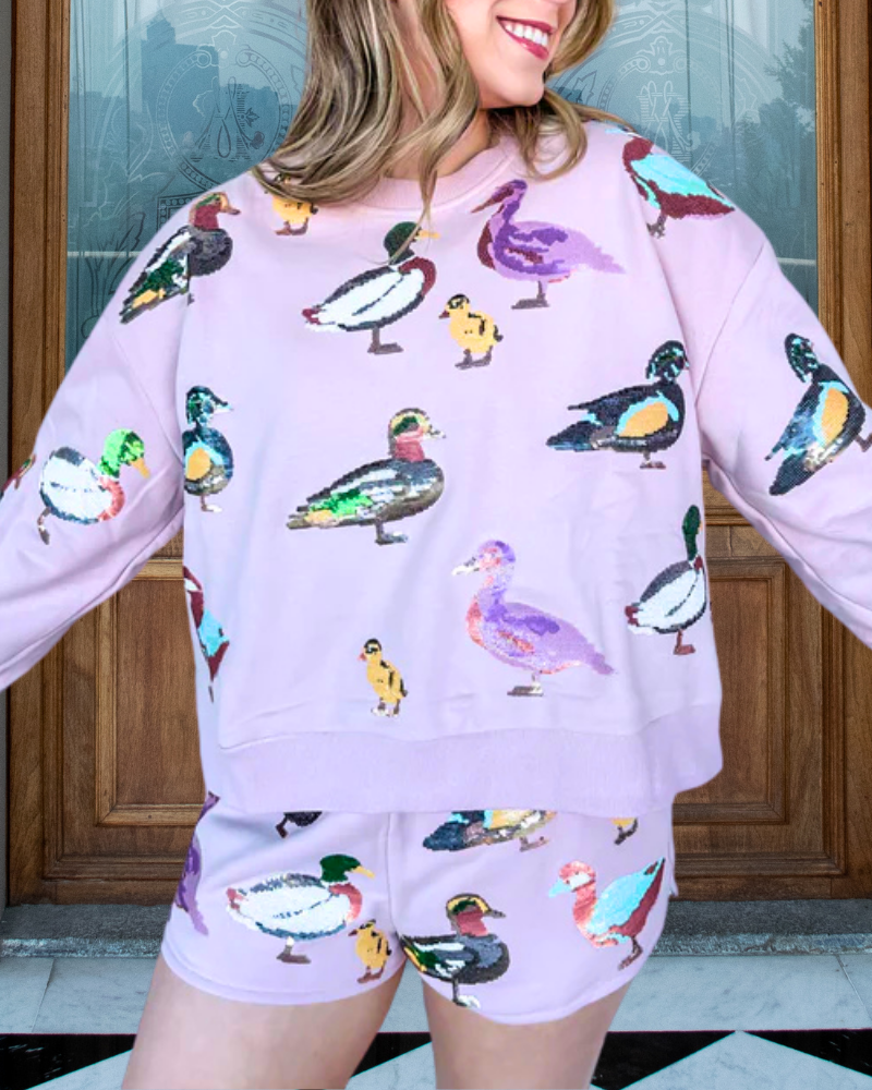 Scattered Duck Sequined Shorts Set