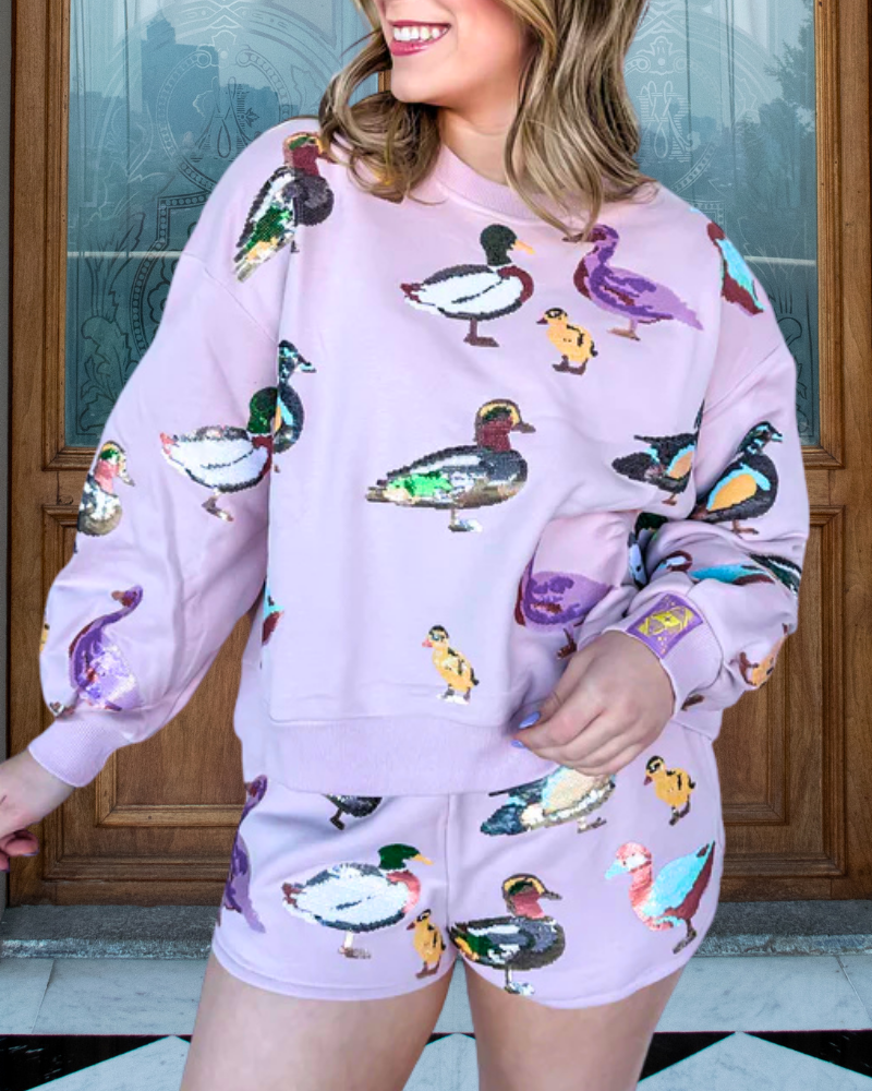 Scattered Duck Sequined Shorts Set
