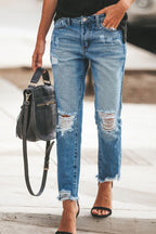 Washed Cut Out Ripped Jeans