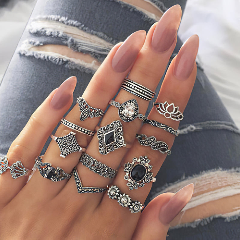 Dashingsoul Fashion Vintage Cutout Alloy Ring Set