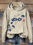 Cherry Blossom Japanese Lino Art Cozy Hoodie