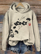 Cherry Blossom Japanese Lino Art Cozy Hoodie