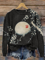 Plum Blossom & Moon Japanese Lino Art Vintage Sweatshirt
