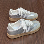 Contrast Lace Up Round Toe Sneakers