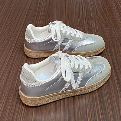 Contrast Lace Up Round Toe Sneakers