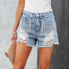 Dashingsoul Distressed Fringe Denim Shorts