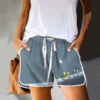 Dashingsoul Simple Frog Color Block Print Drawstring Pocket Shorts
