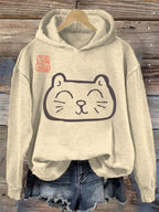 Japanese Art Cat Print Vintage Hoodie