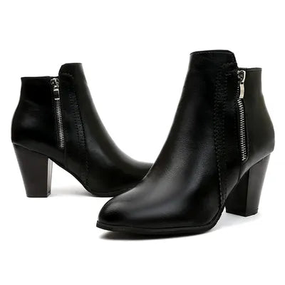 PU Leather Block Heel Boots