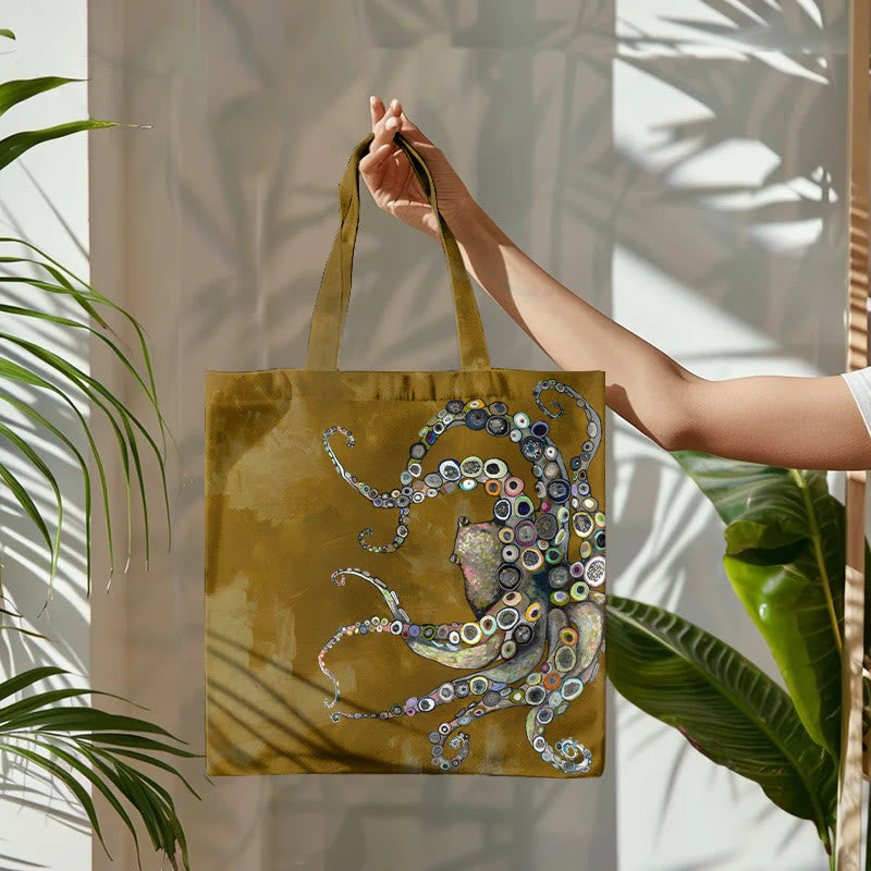 Dashingsoul Colorful Octopus Oil Painting Print Bag