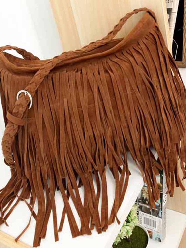 Dashingsoul Women'S Solid Color Tassel Messenger Bag